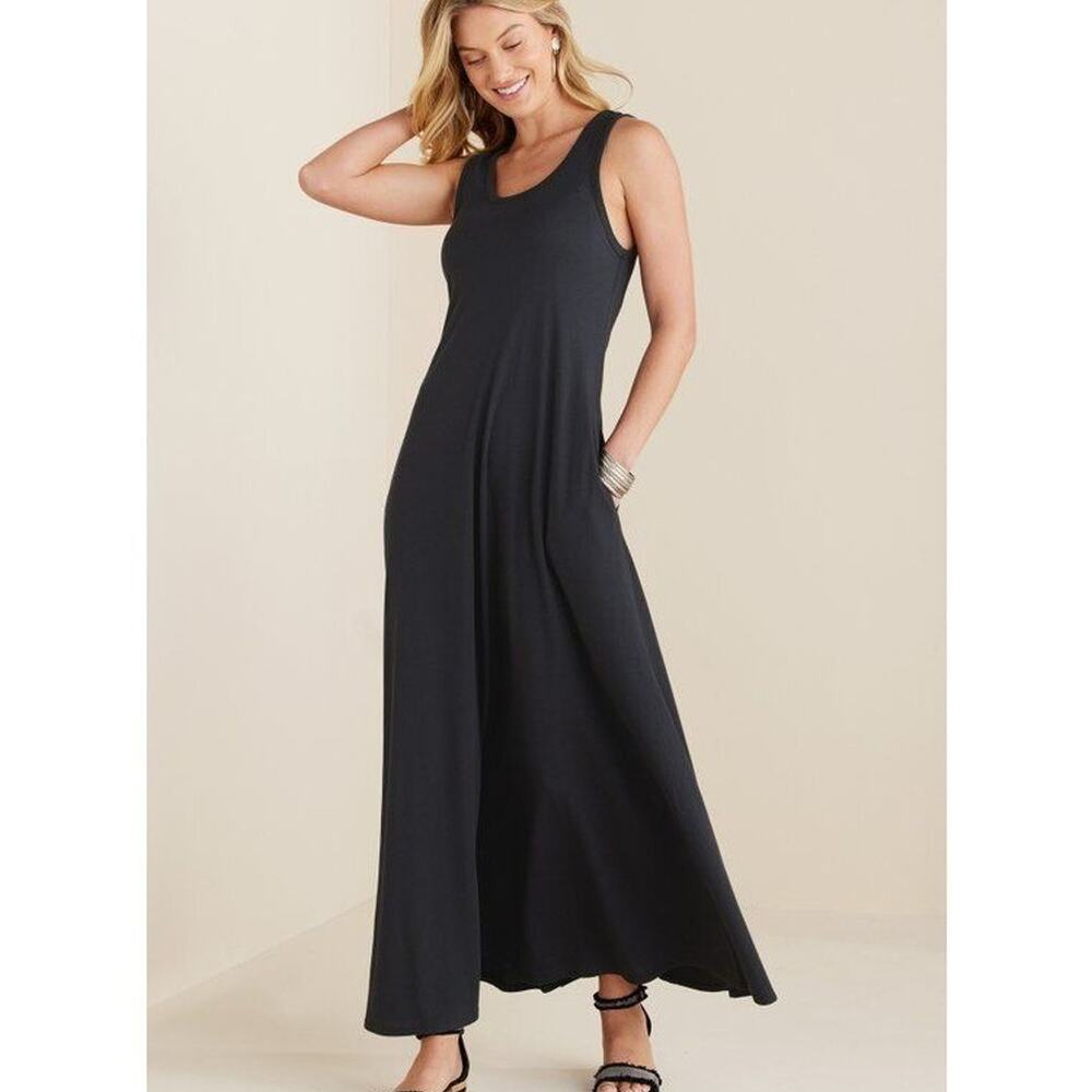 Soft Surroundings Womens Santiago Maxi Dress Sz S Minimalist Stretch Boho Brown